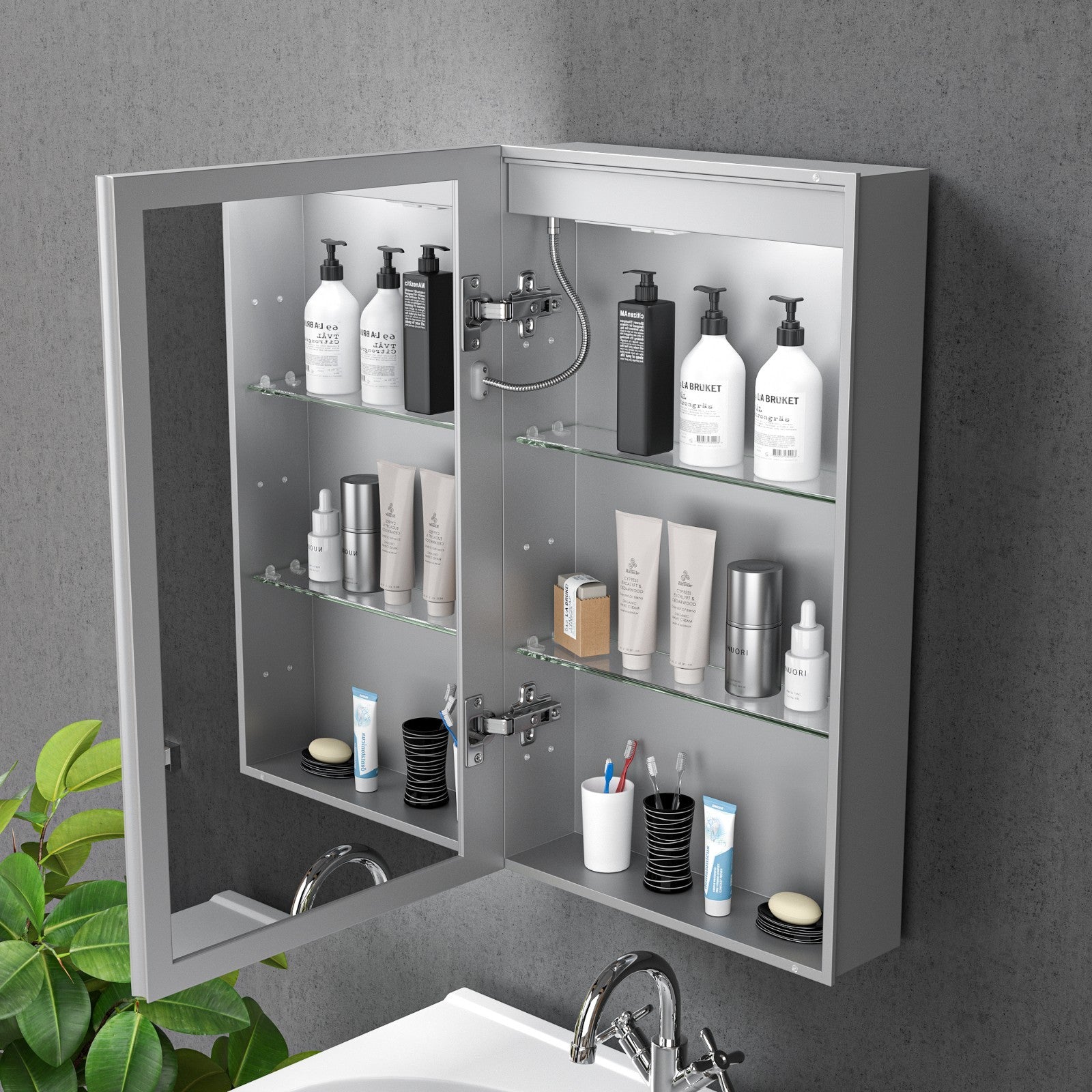 16"X26"Led Medicine Cabinet Bathroom Mirror Recessed /Wall Mounted,Anti-Fog