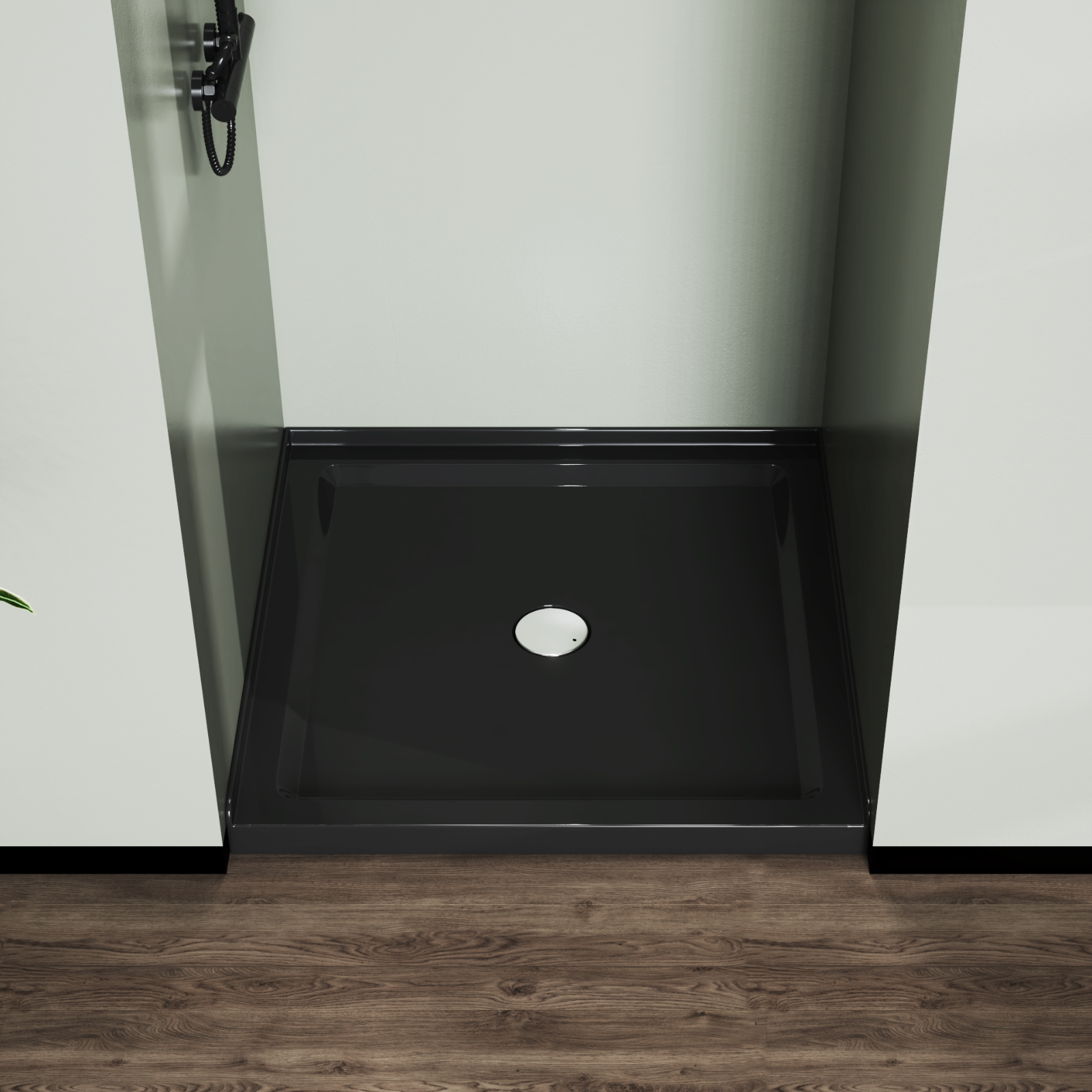 36'' Square Shower Base Black ABS, high-gloss,Centered Drain, without  drain set
