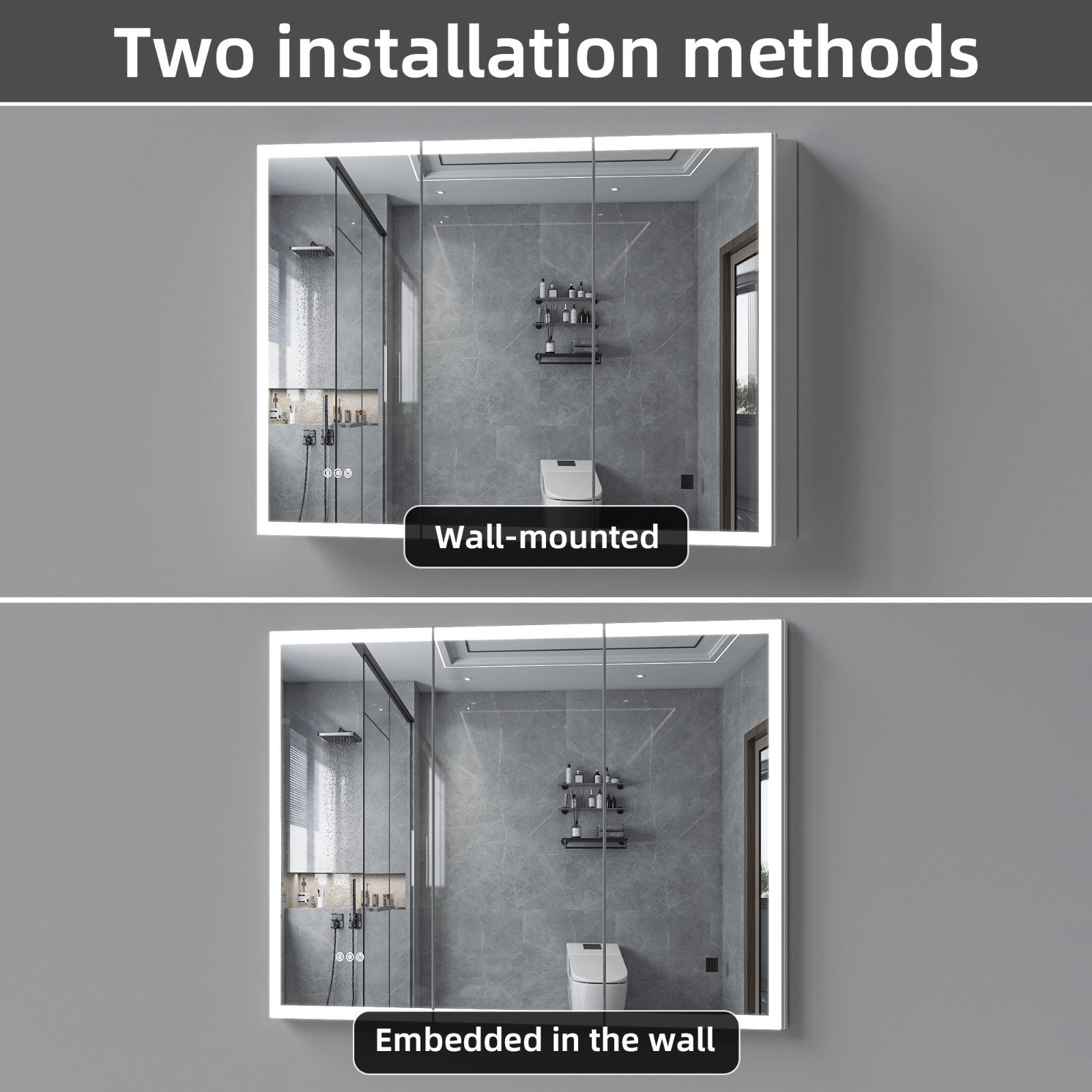 48"X32"Led Medicine Cabinet Bathroom Mirror Recessed /Wall Mounted, Anti-Fog
