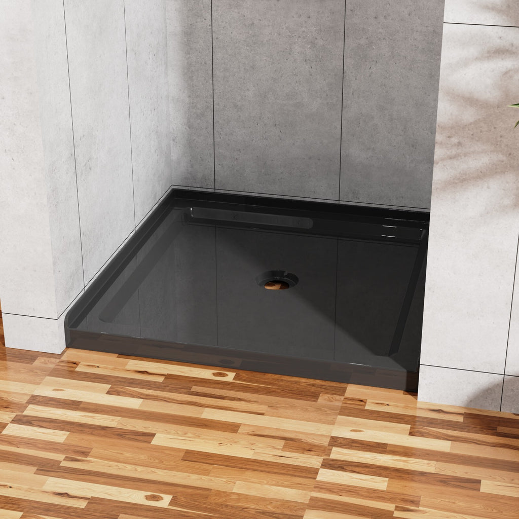 36'' Square Shower Base Black ABS, high-gloss,Centered Drain, without  drain set