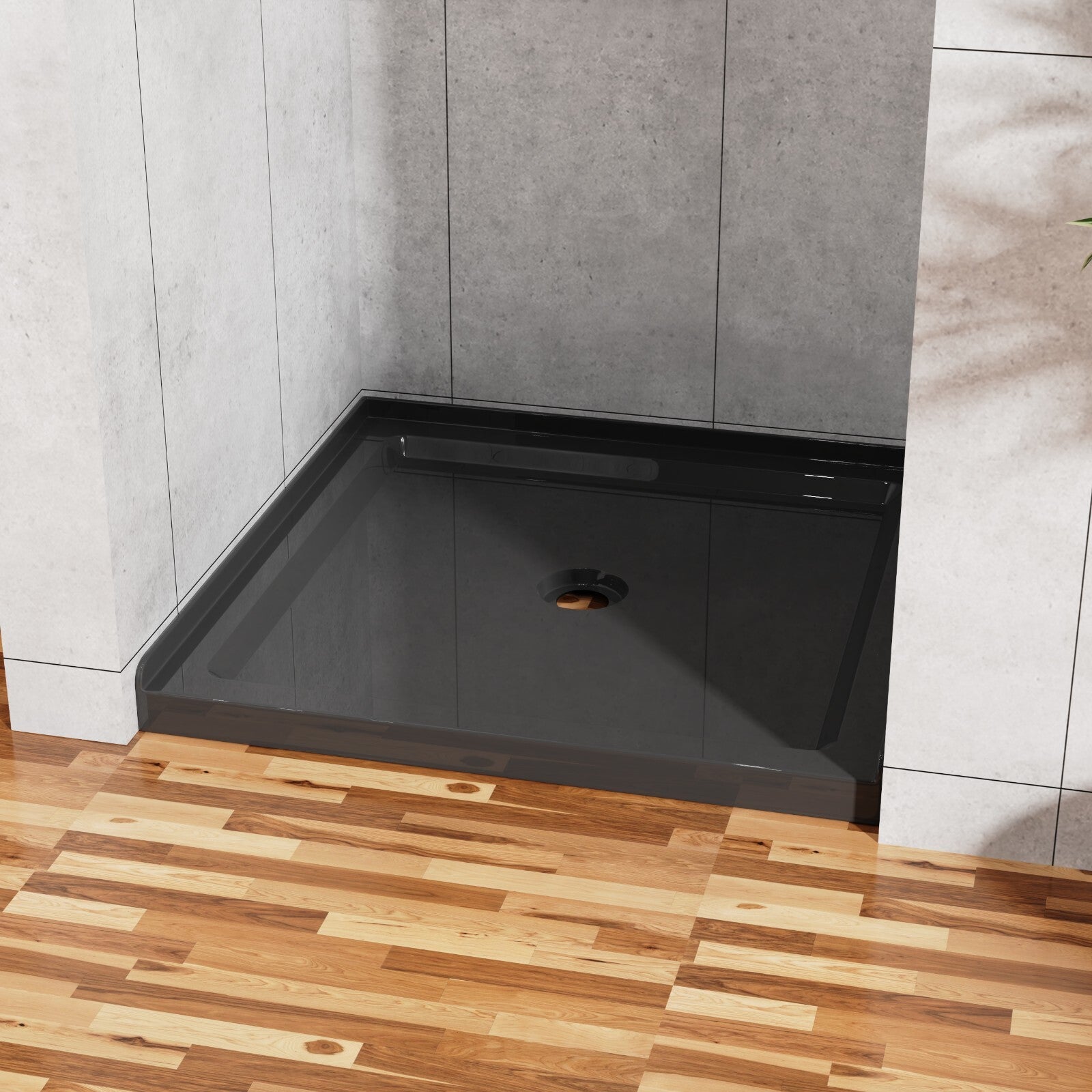 36'' Square Shower Base Black ABS, high-gloss,Centered Drain, without  drain set