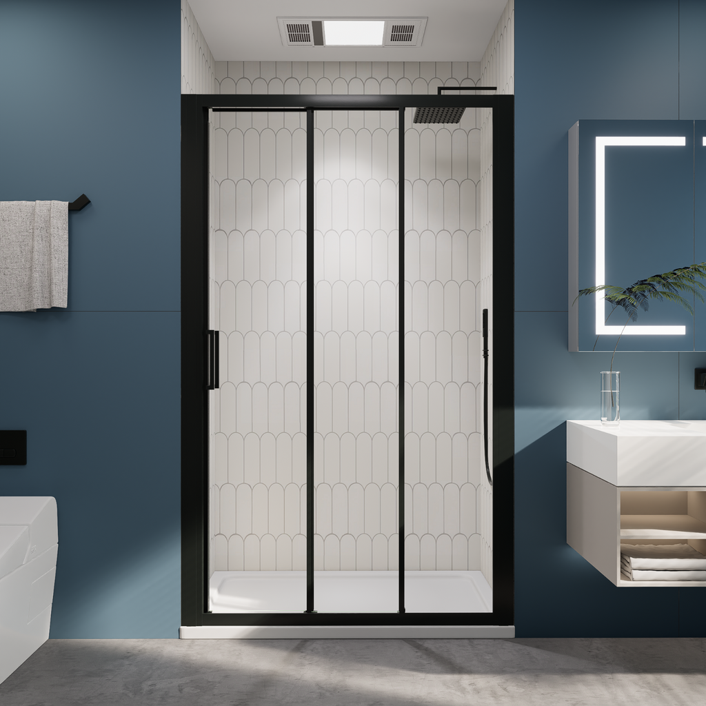 （44"-48"） x70" Tri-fold Sliding Shower Door, Matte Black, 6mm Tempered Glass