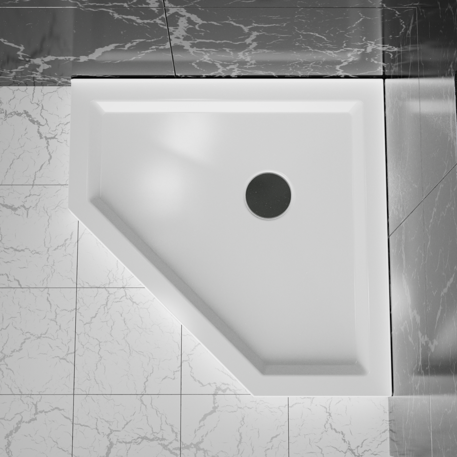36"x36" Corner Shower Pan Base Neo-Angle Center Drain, No Drainage Set