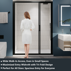 （56"-60") x70"  Tri-fold Sliding Shower Door, Matte Black, 6mm Tempered Glass