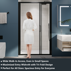 （44"-48"） x70" Tri-fold Sliding Shower Door, Matte Black, 6mm Tempered Glass