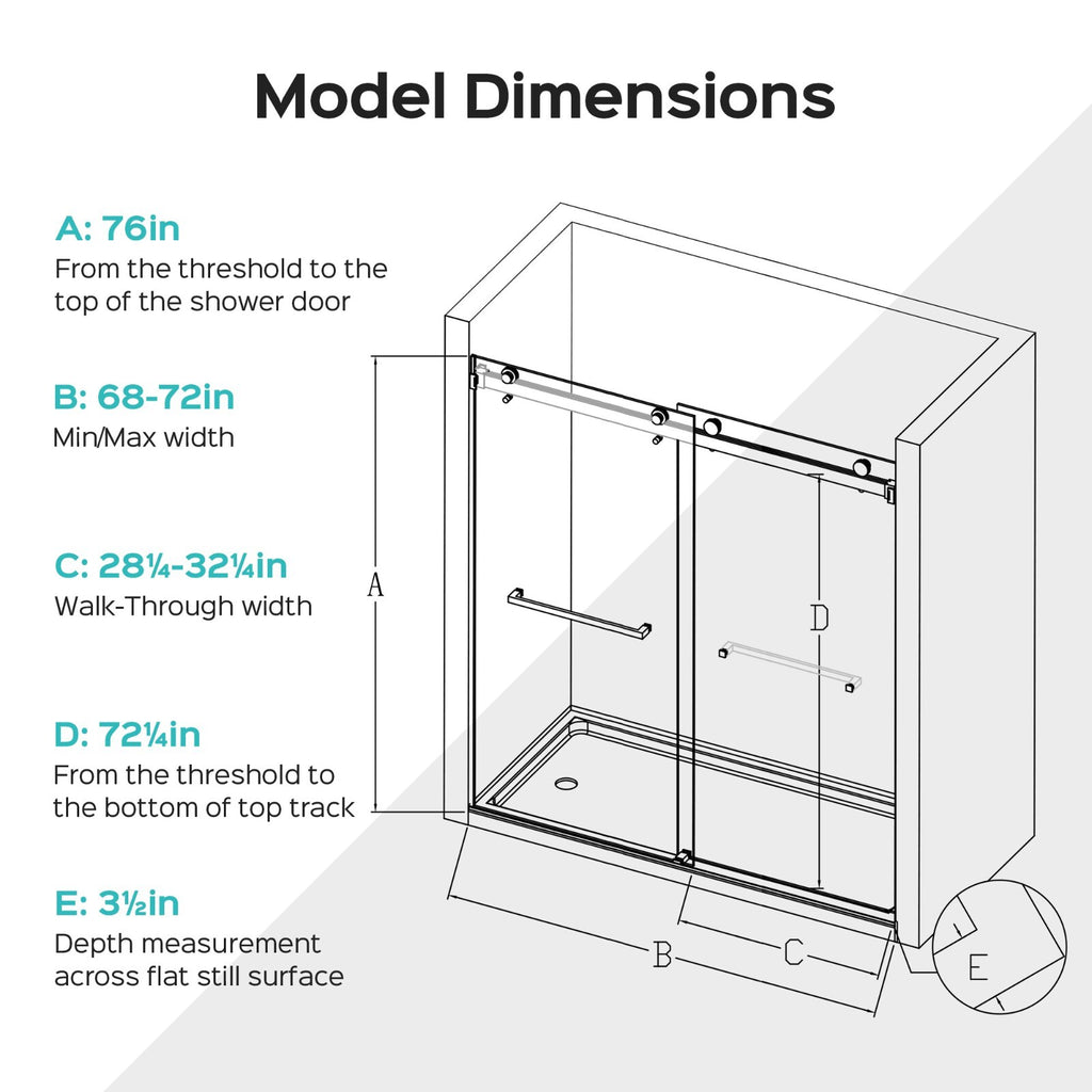 （68-72）''x76" Double Sliding Shower Door 3/8"Tempered Glass Chrome No Soft-close