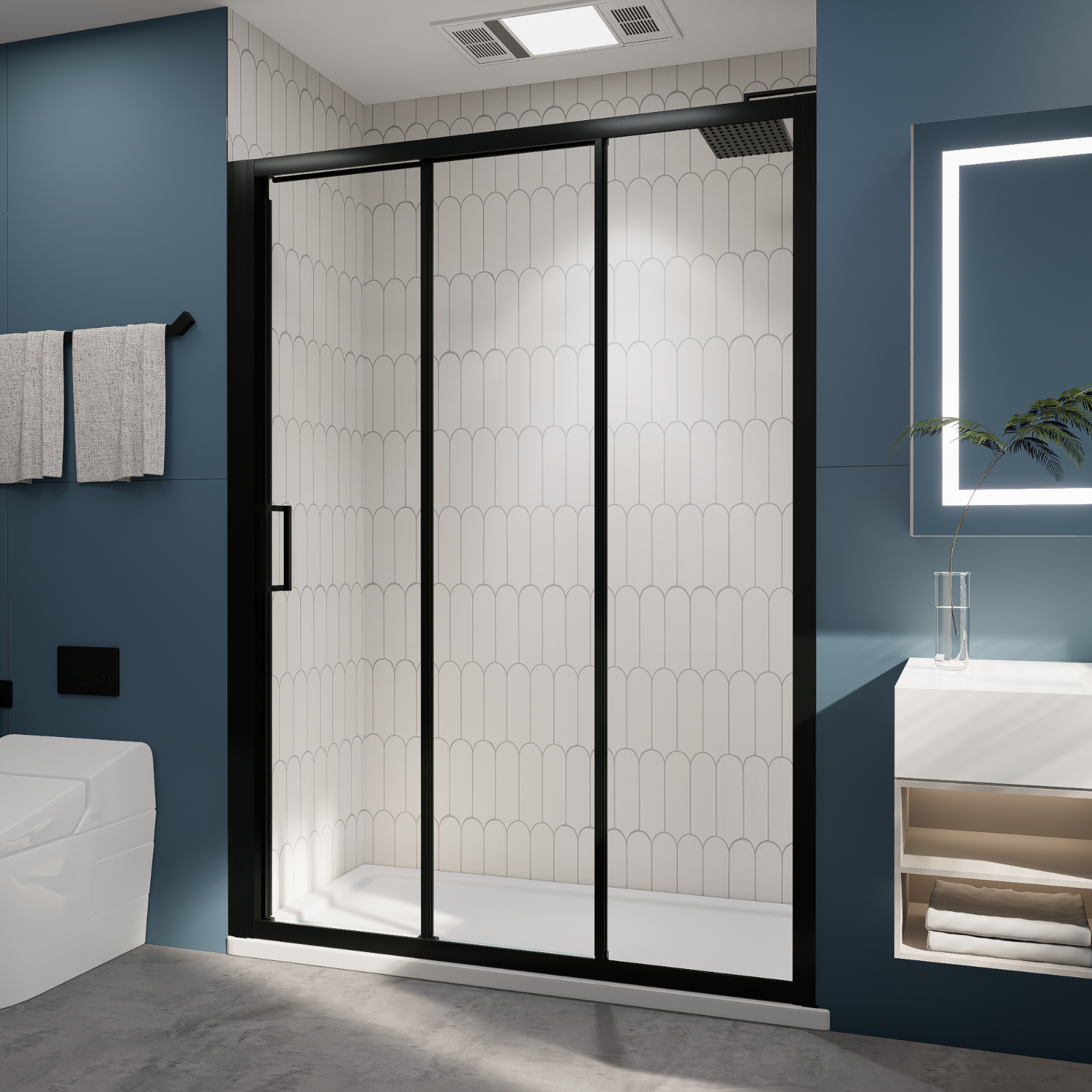 （56"-60") x70"  Tri-fold Sliding Shower Door, Matte Black, 6mm Tempered Glass