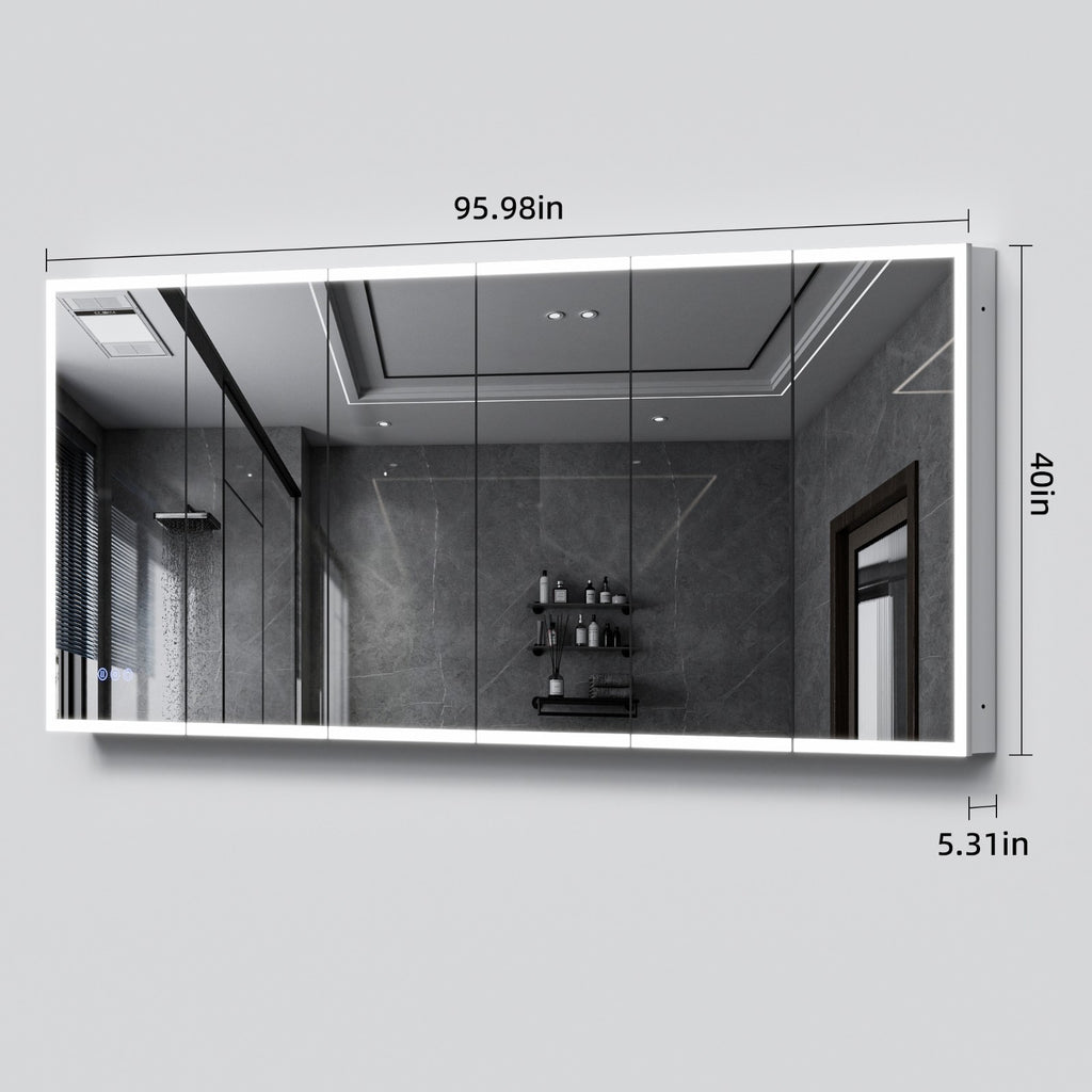96"X40"Led Medicine Cabinet Bathroom Mirror Recessed /Wall Mounted,Anti-Fog