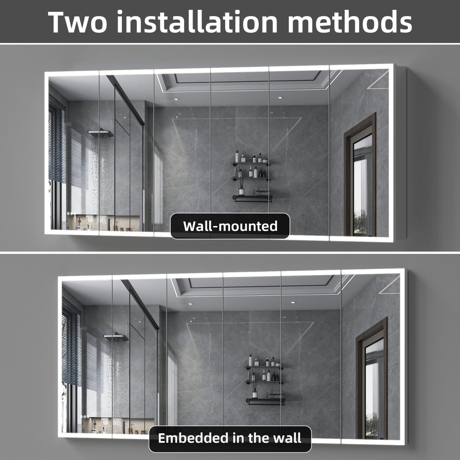 72"X32"Led Medicine Cabinet Bathroom Mirror Recessed /Wall Mounted, Anti-Fog