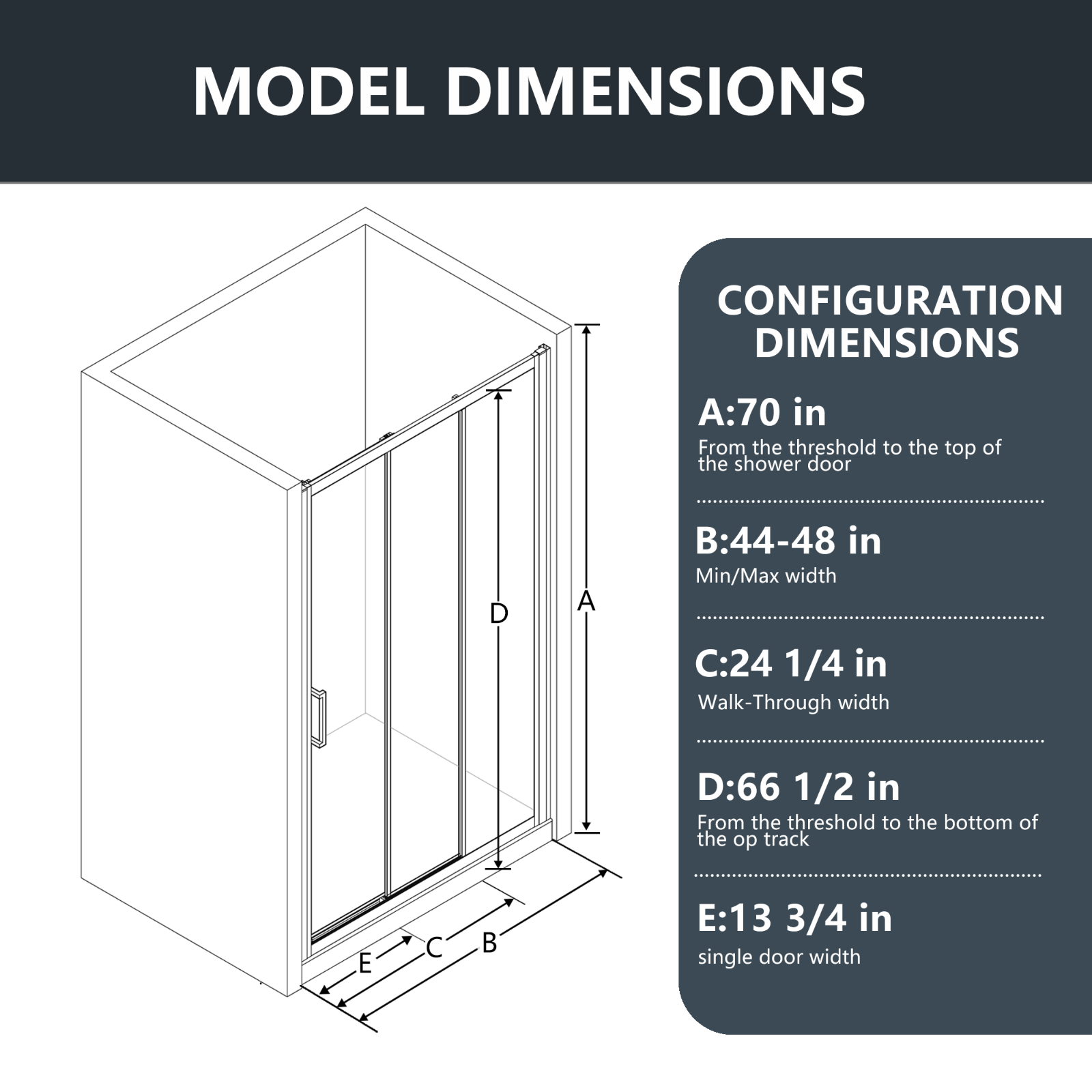 （44"-48"） x70" Tri-fold Sliding Shower Door, Matte Black, 6mm Tempered Glass