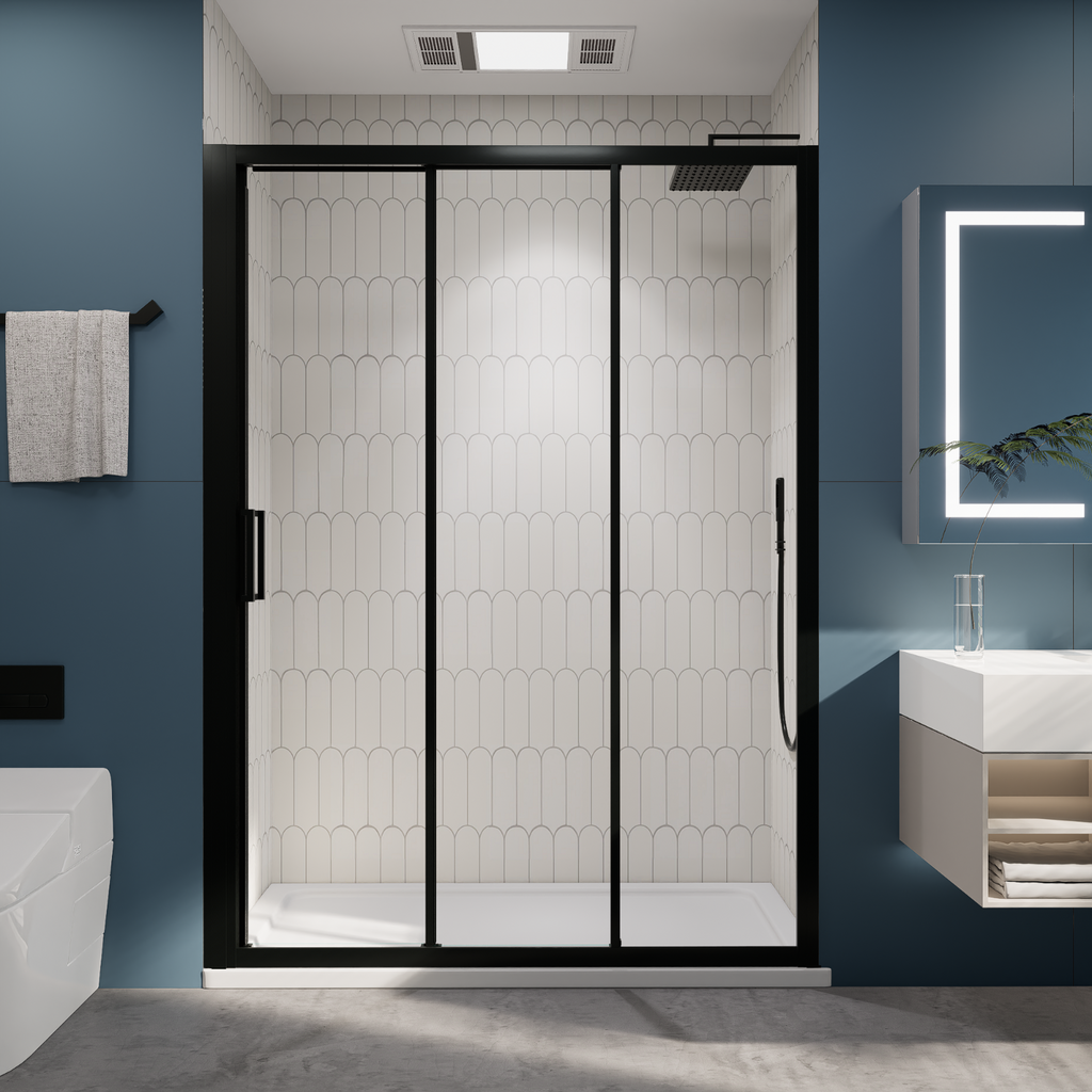 （56"-60") x70"  Tri-fold Sliding Shower Door, Matte Black, 6mm Tempered Glass