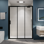 （56"-60") x70"  Tri-fold Sliding Shower Door, Matte Black, 6mm Tempered Glass