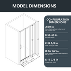 （56"-60") x70"  Tri-fold Sliding Shower Door, Matte Black, 6mm Tempered Glass