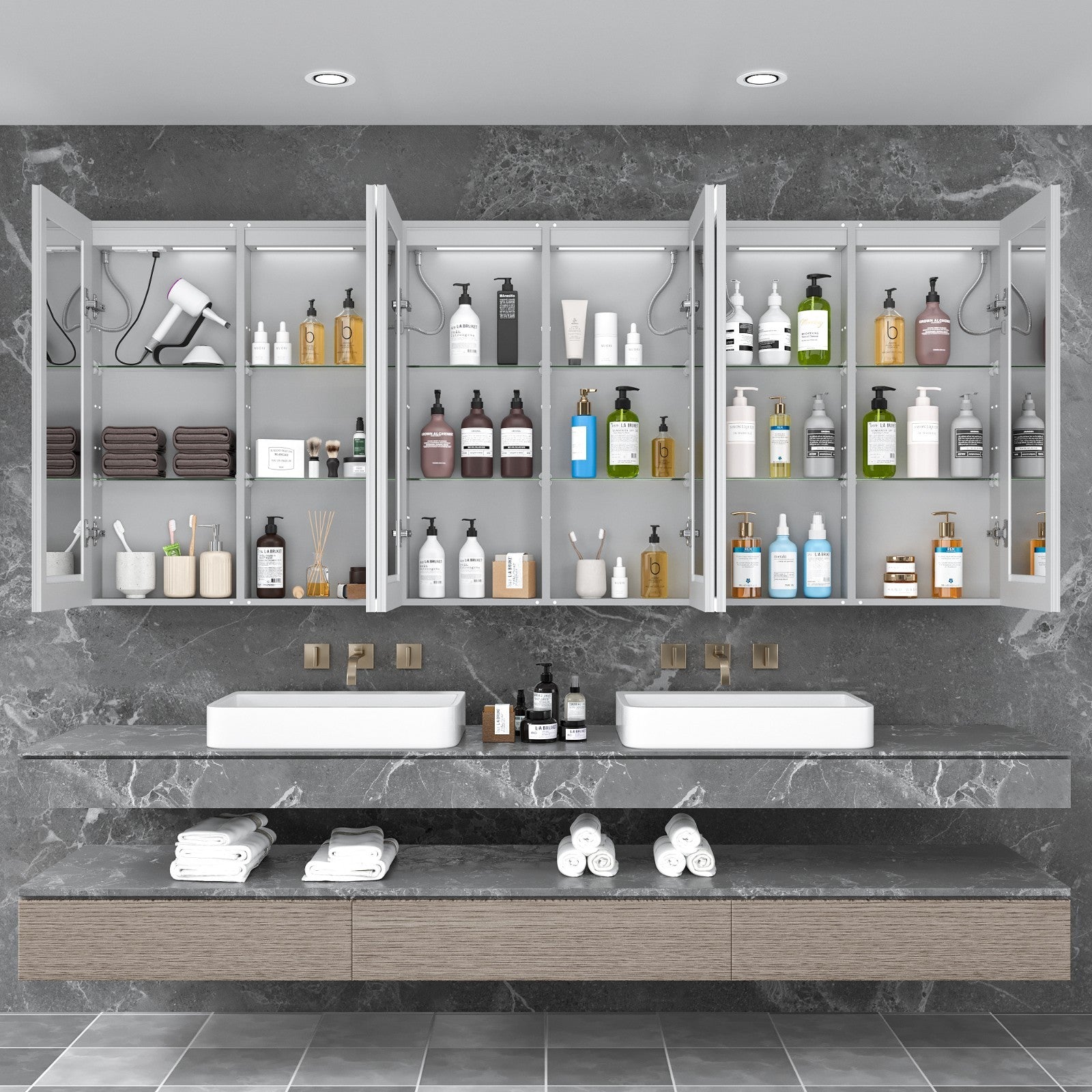 96"X40"Led Medicine Cabinet Bathroom Mirror Recessed /Wall Mounted,Anti-Fog