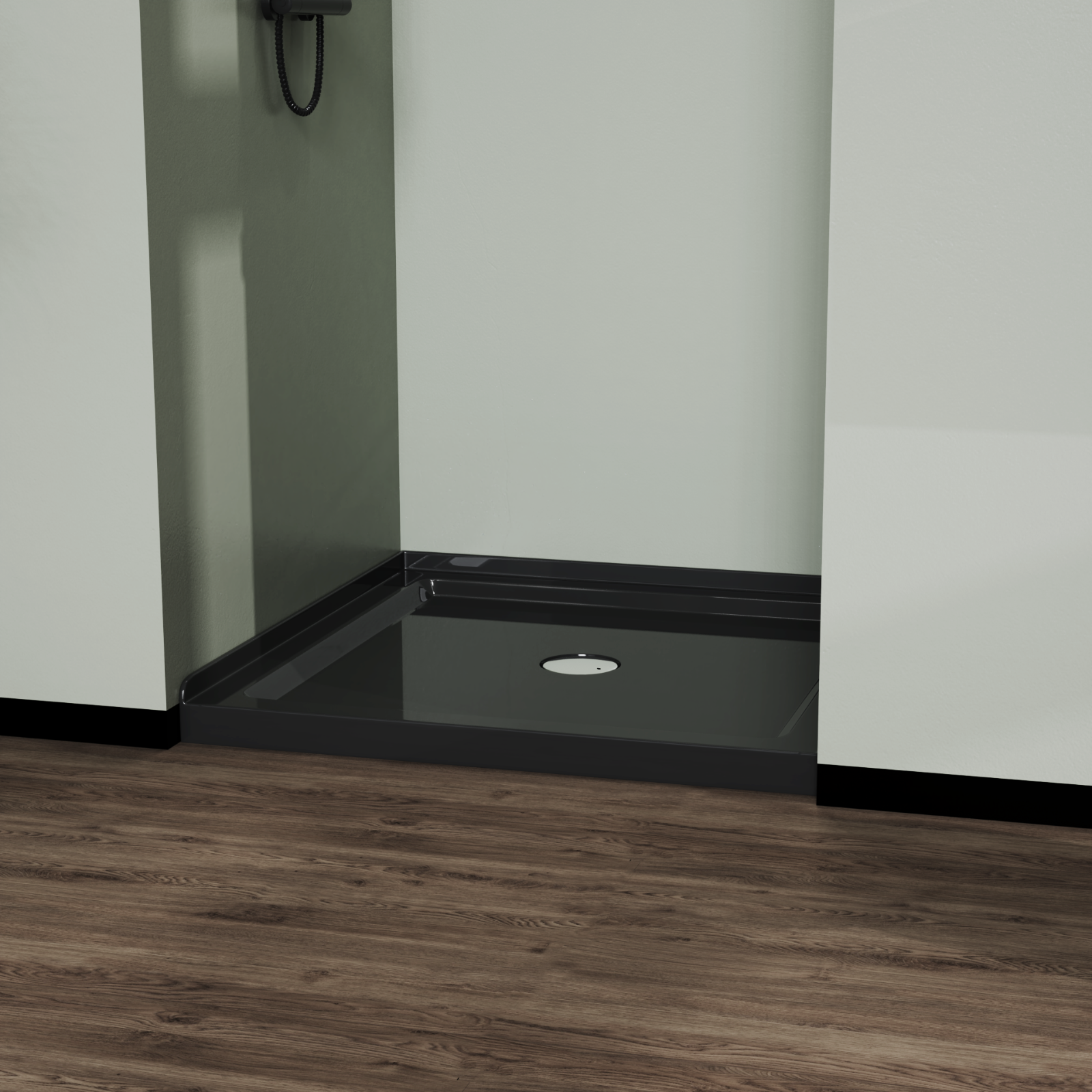 36'' Square Shower Base Black ABS, high-gloss,Centered Drain, without  drain set