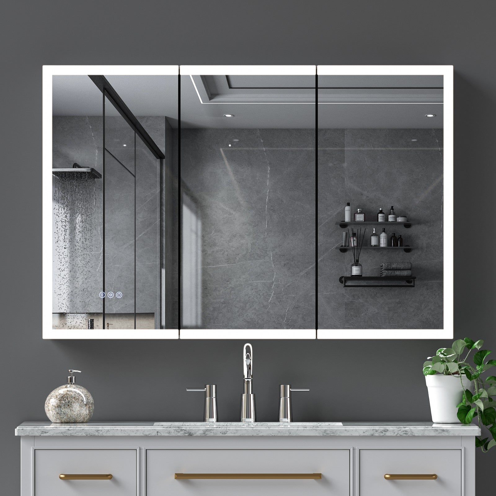 48"X32"Led Medicine Cabinet Bathroom Mirror Recessed /Wall Mounted, Anti-Fog