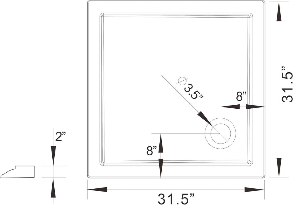 Square Acrylic Shower Base 32in. D x 32 in. W  Corner Shower Pan