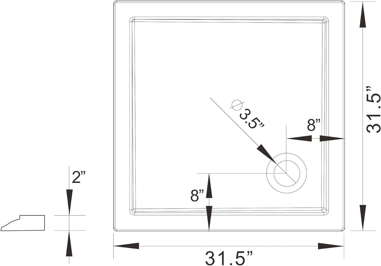 Square Acrylic Shower Base 32in. D x 32 in. W  Corner Shower Pan