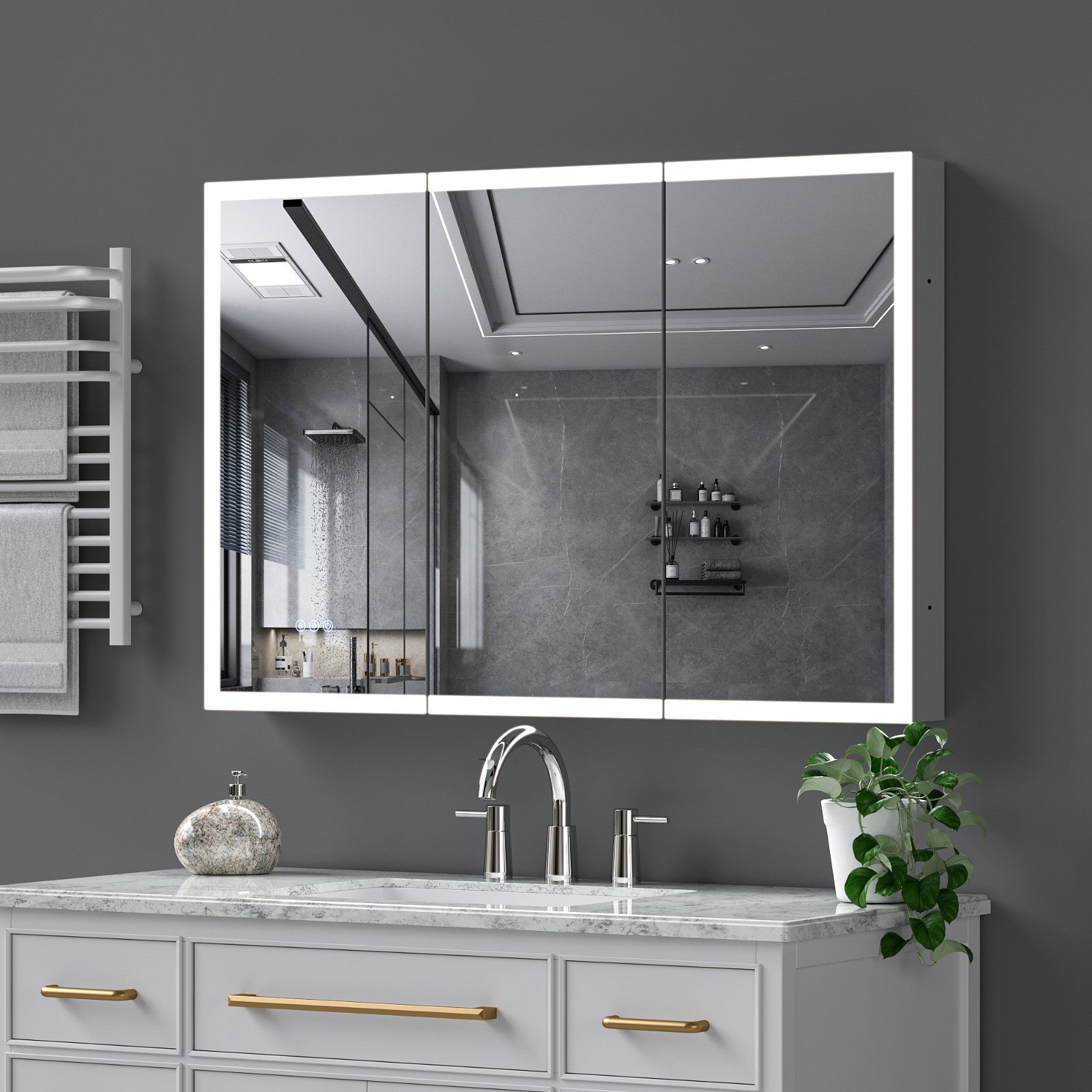 48"X32"Led Medicine Cabinet Bathroom Mirror Recessed /Wall Mounted, Anti-Fog