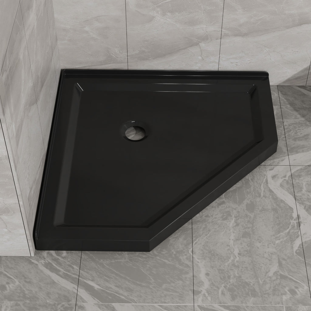 36"D x 36"W x 3.4"H Black Neo - Angle Corner Drain Shower Base, No Drain Kit