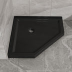 36"D x 36"W x 3.4"H Black Neo - Angle Corner Drain Shower Base, No Drain Kit