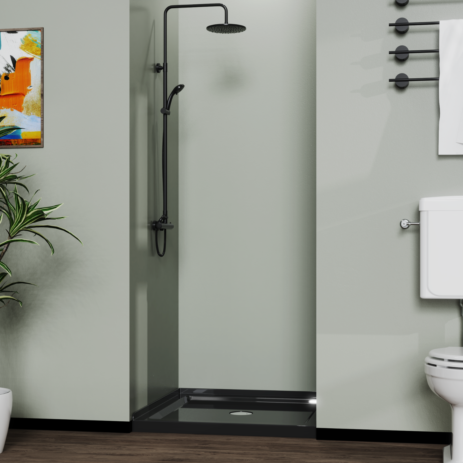 36'' Square Shower Base Black ABS, high-gloss,Centered Drain, without  drain set