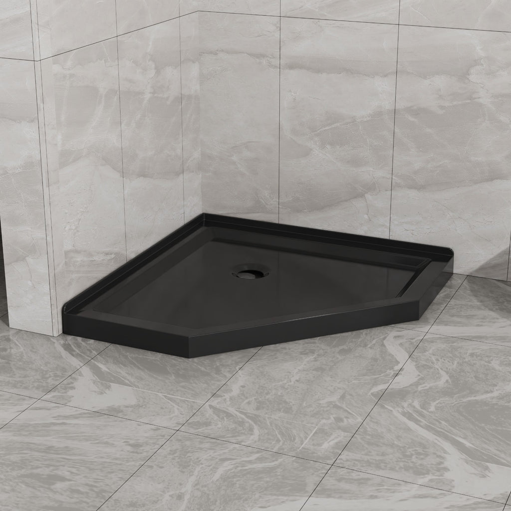 36"D x 36"W x 3.4"H Black Neo - Angle Corner Drain Shower Base, No Drain Kit