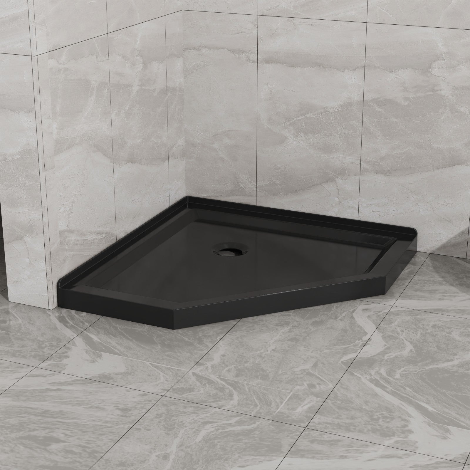 36"D x 36"W x 3.4"H Black Neo - Angle Corner Drain Shower Base, No Drain Kit