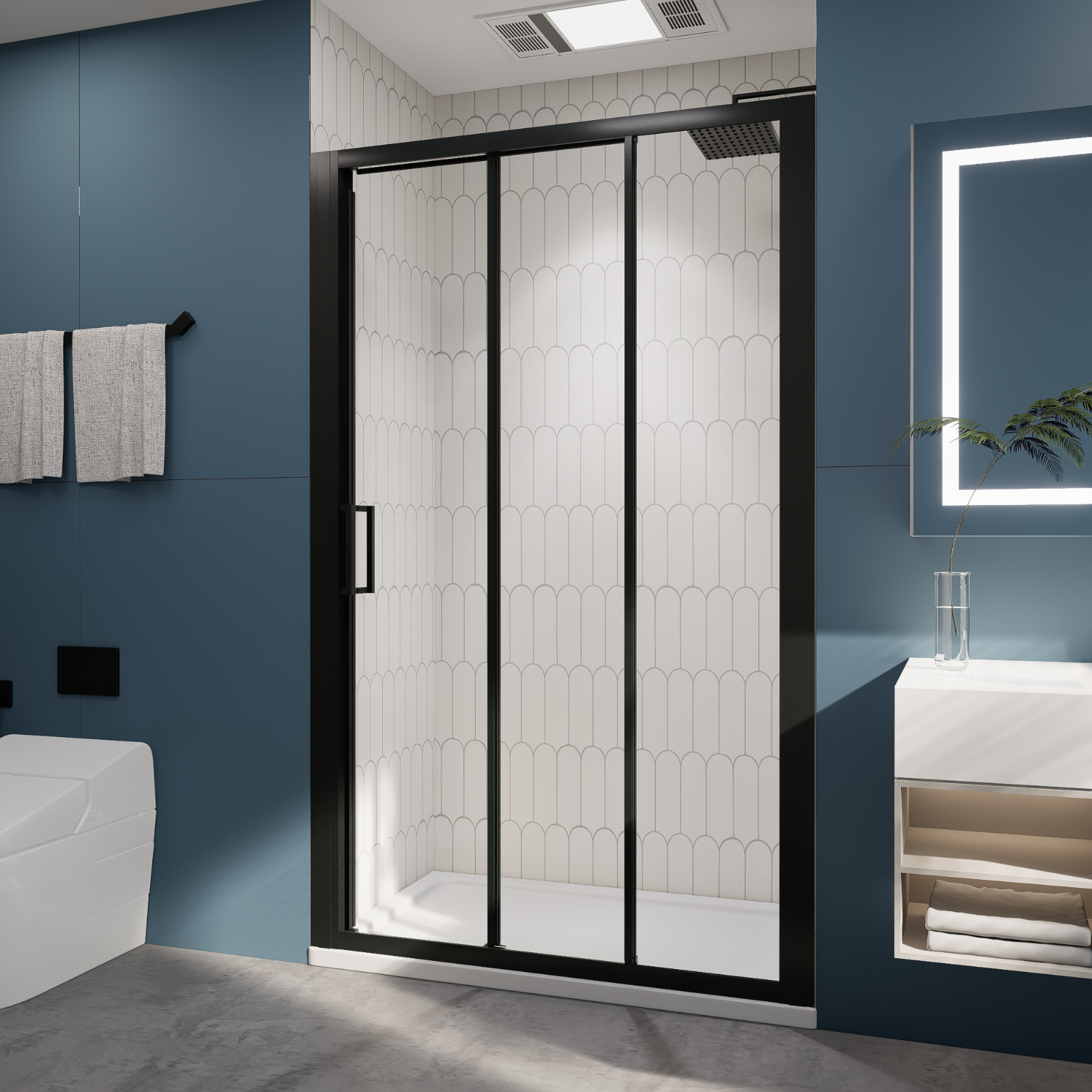 （44"-48"） x70" Tri-fold Sliding Shower Door, Matte Black, 6mm Tempered Glass