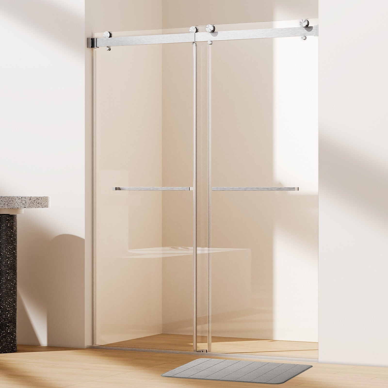 56-60"W x 76"H Double Sliding Shower Door in Brushed Nickel,  10mm Clear Glass