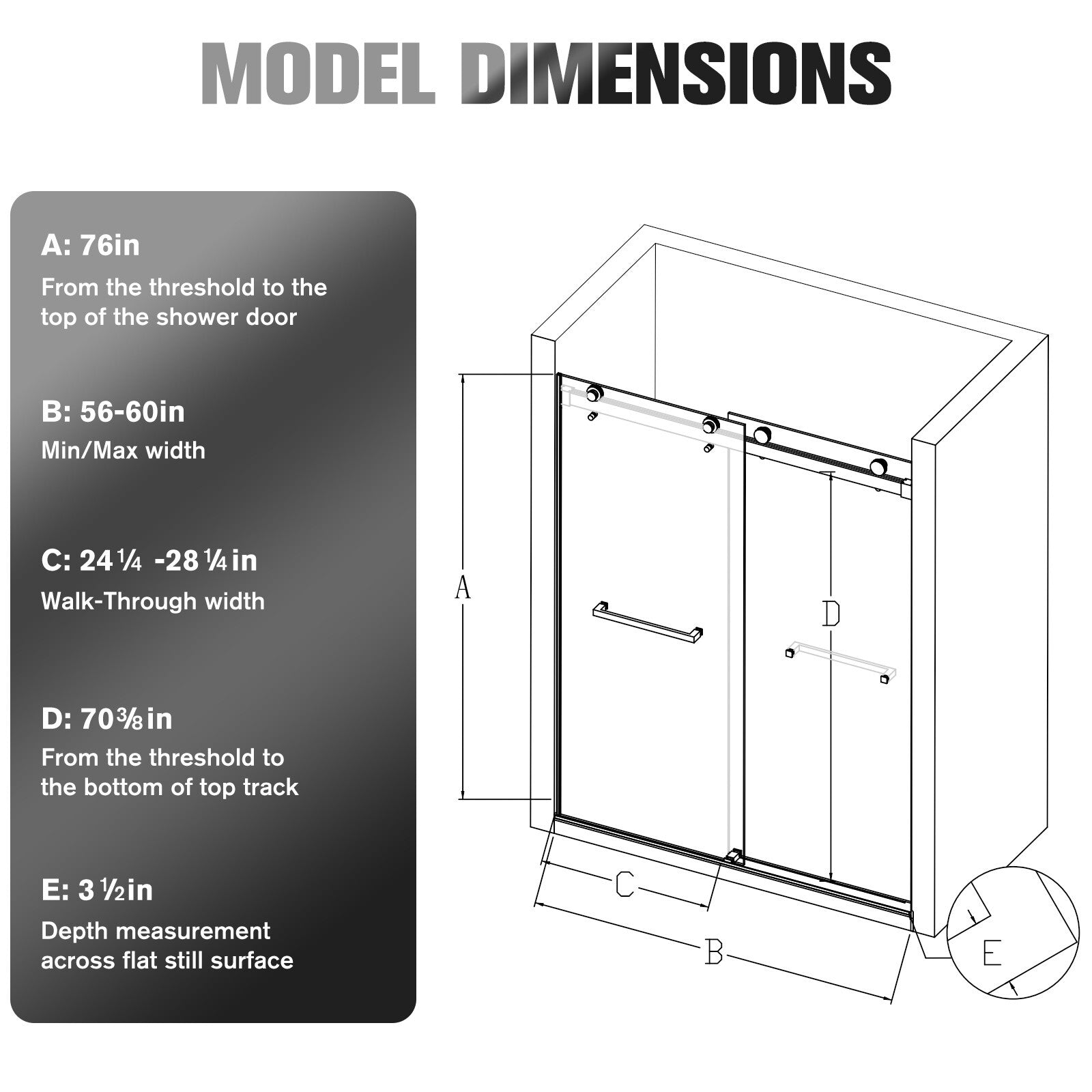 (56-60)''x76'' Frameless Double Sliding Shower Door, 10mm SGCC Tempered Glass
