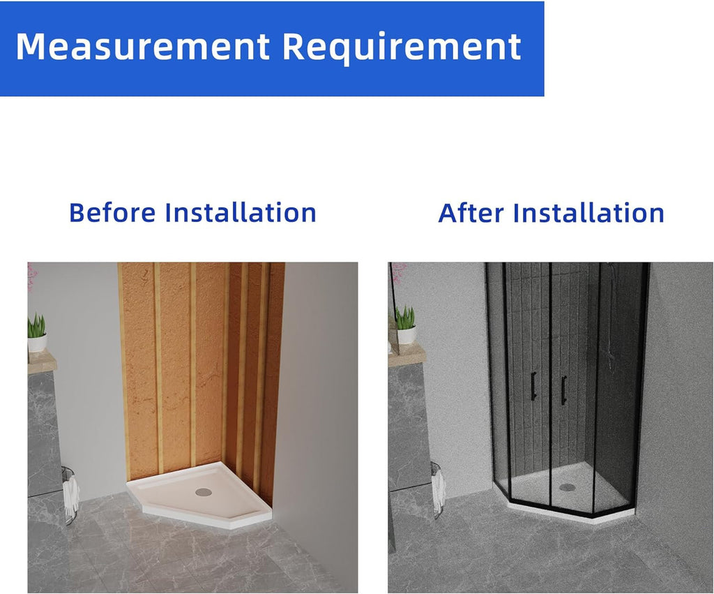 36"x36" Corner Shower Pan Base Neo-Angle Center Drain, No Drainage Set