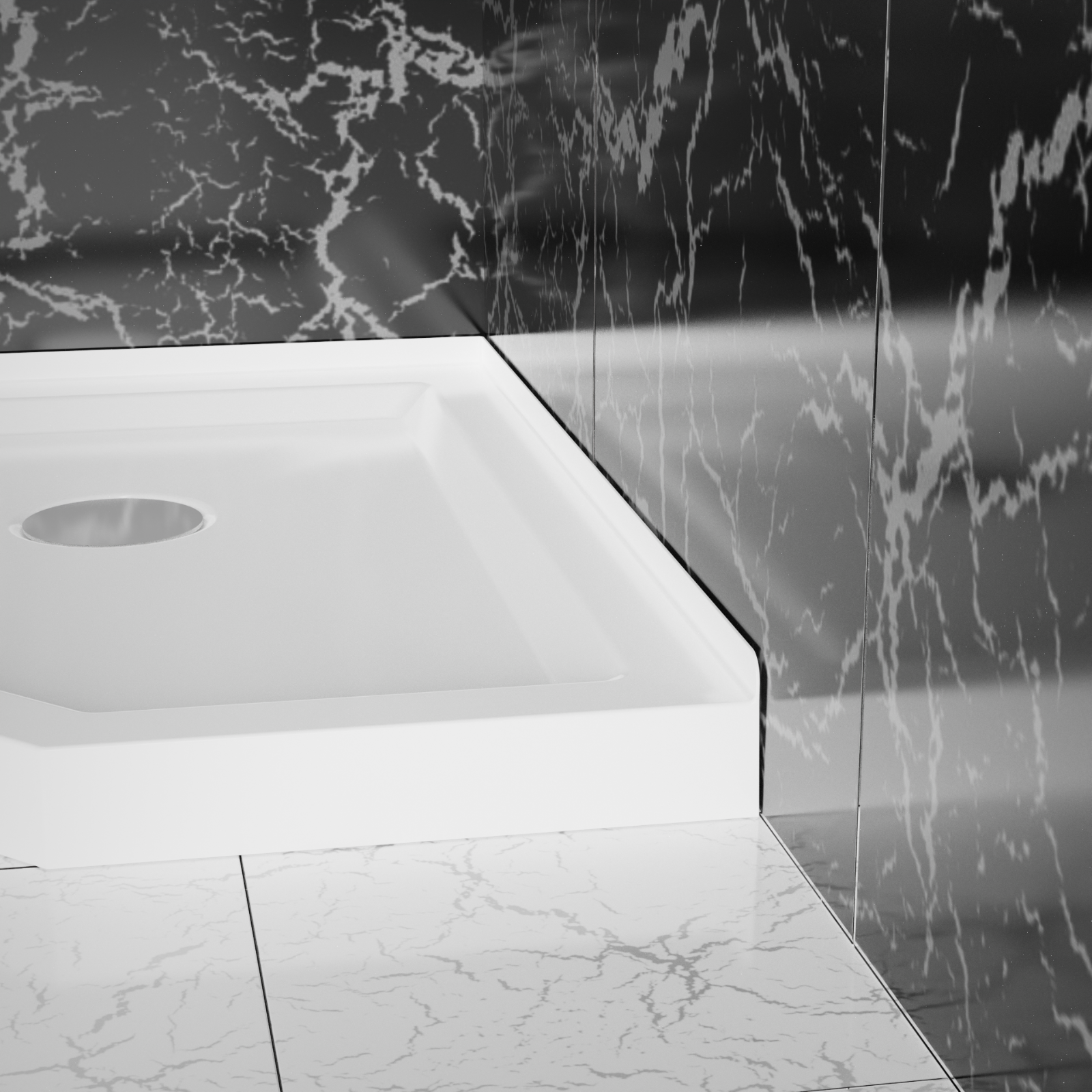 36"x36" Corner Shower Pan Base Neo-Angle Center Drain, No Drainage Set