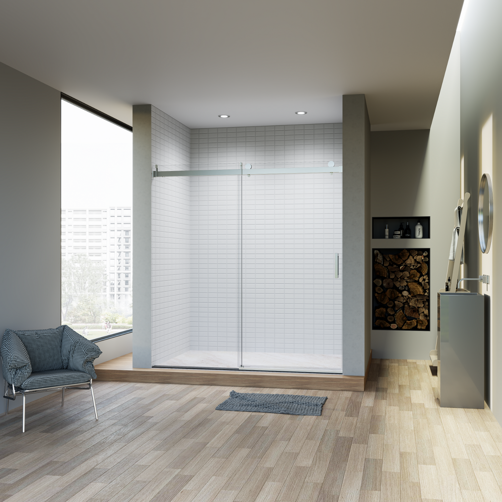 68-72"W*76"H Frameless Single Sliding Soft-Close Shower Doors 3/8"Tempered Glass