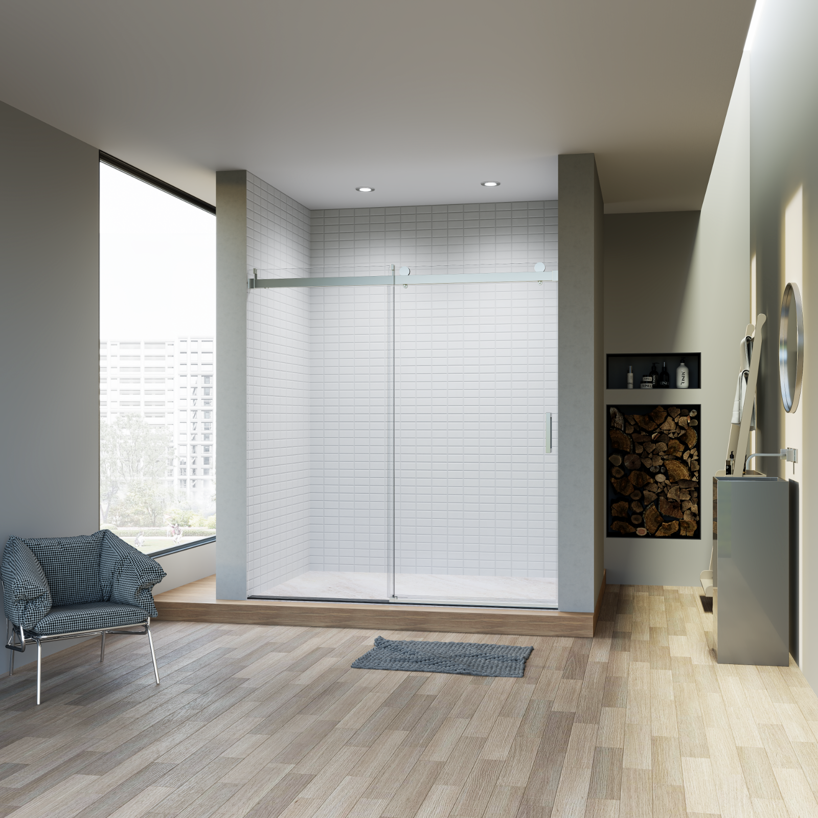 68-72"W*76"H Frameless Single Sliding Soft-Close Shower Doors 3/8"Tempered Glass