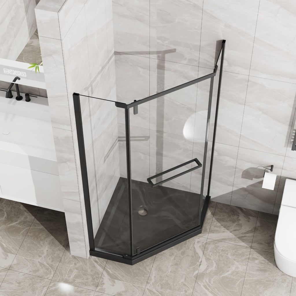 36"D x 36"W x 3.4"H Black Neo - Angle Corner Drain Shower Base, No Drain Kit