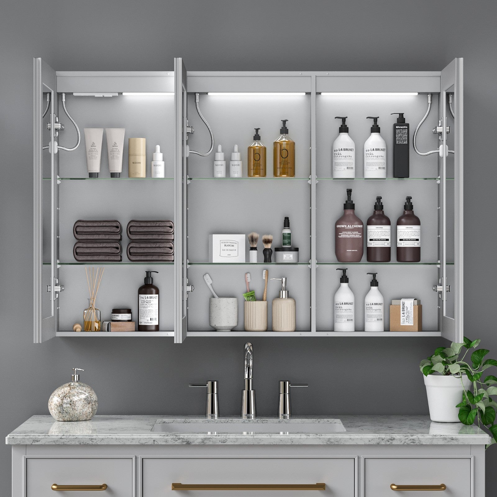 48"X32"Led Medicine Cabinet Bathroom Mirror Recessed /Wall Mounted, Anti-Fog