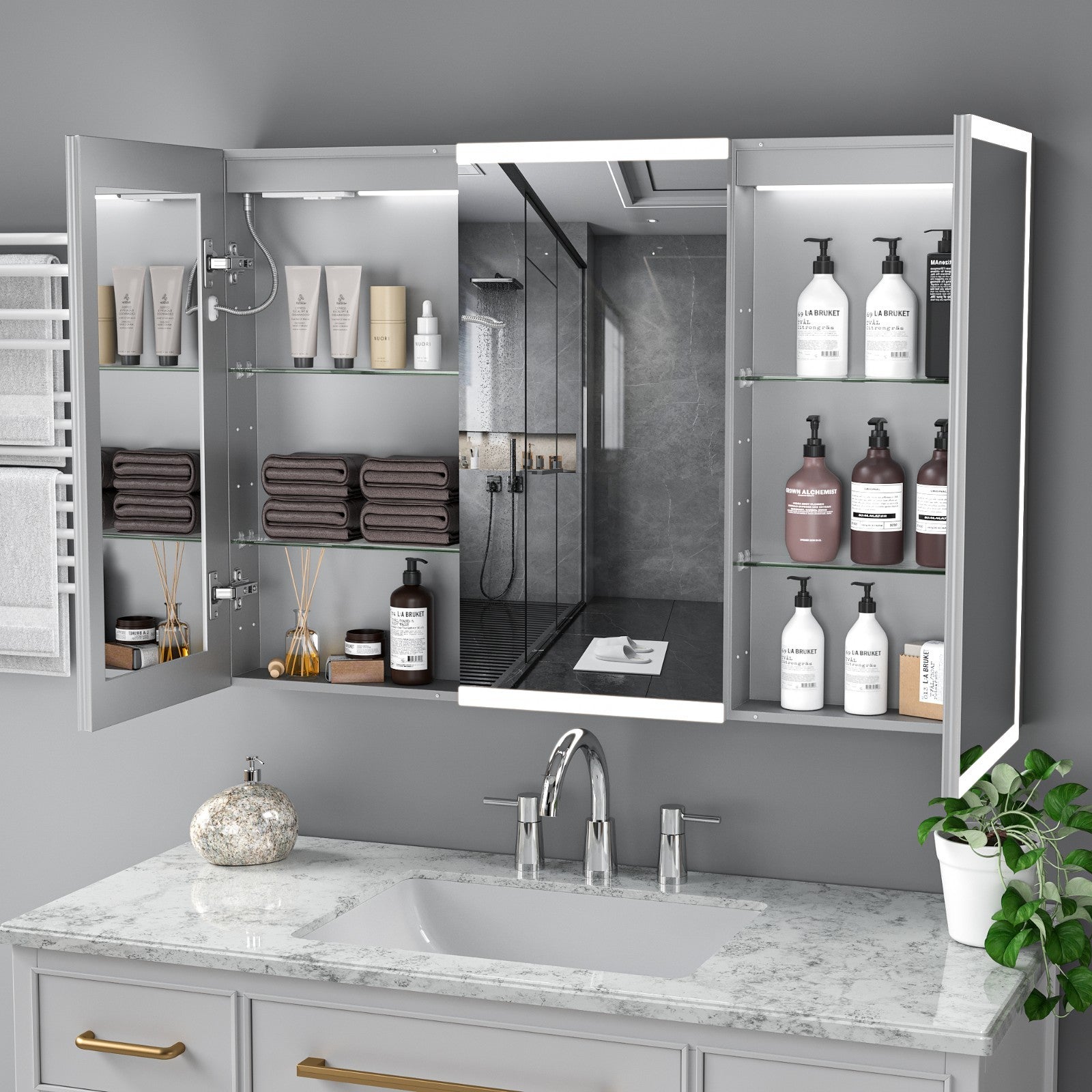48"X32"Led Medicine Cabinet Bathroom Mirror Recessed /Wall Mounted, Anti-Fog