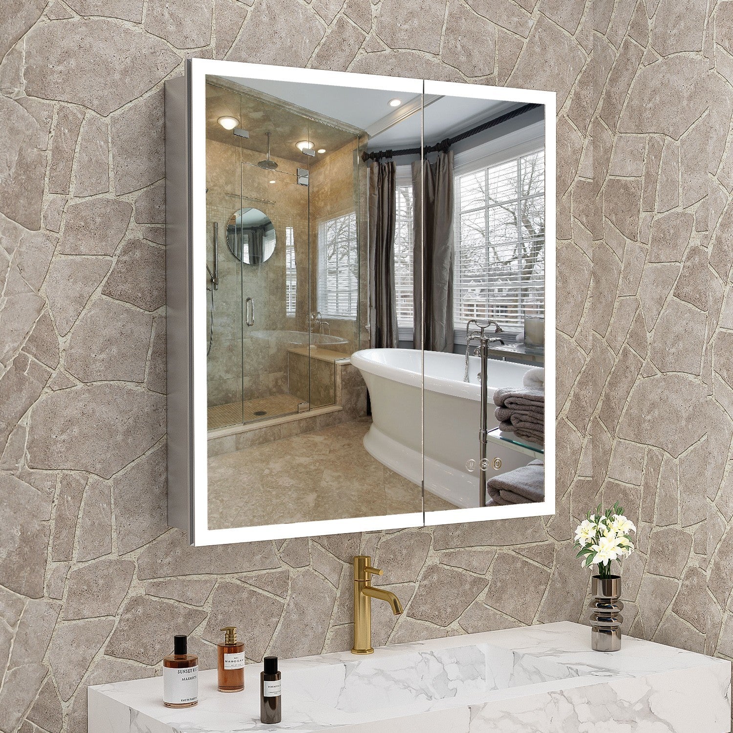 30"X32"Led Medicine Cabinet Bathroom Mirror Recessed /Wall Mounted,Anti-Fog