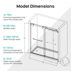 68-72x76" Frameless Double Slide Shower Door 3/8" Tempered Glass Brushed Nickel