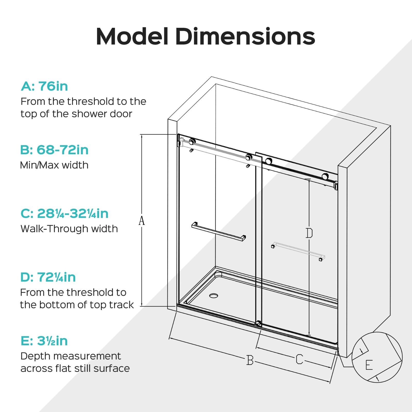 68-72x76" Frameless Double Slide Shower Door 3/8" Tempered Glass Brushed Nickel
