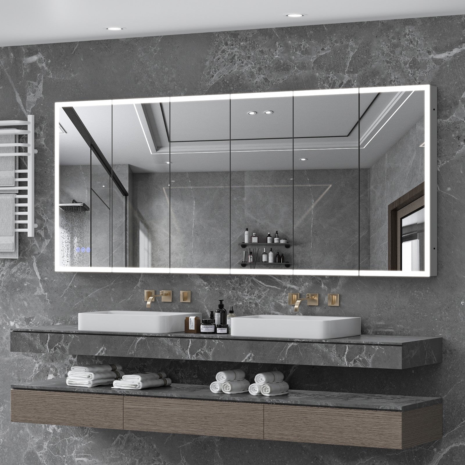 96"X40"Led Medicine Cabinet Bathroom Mirror Recessed /Wall Mounted,Anti-Fog
