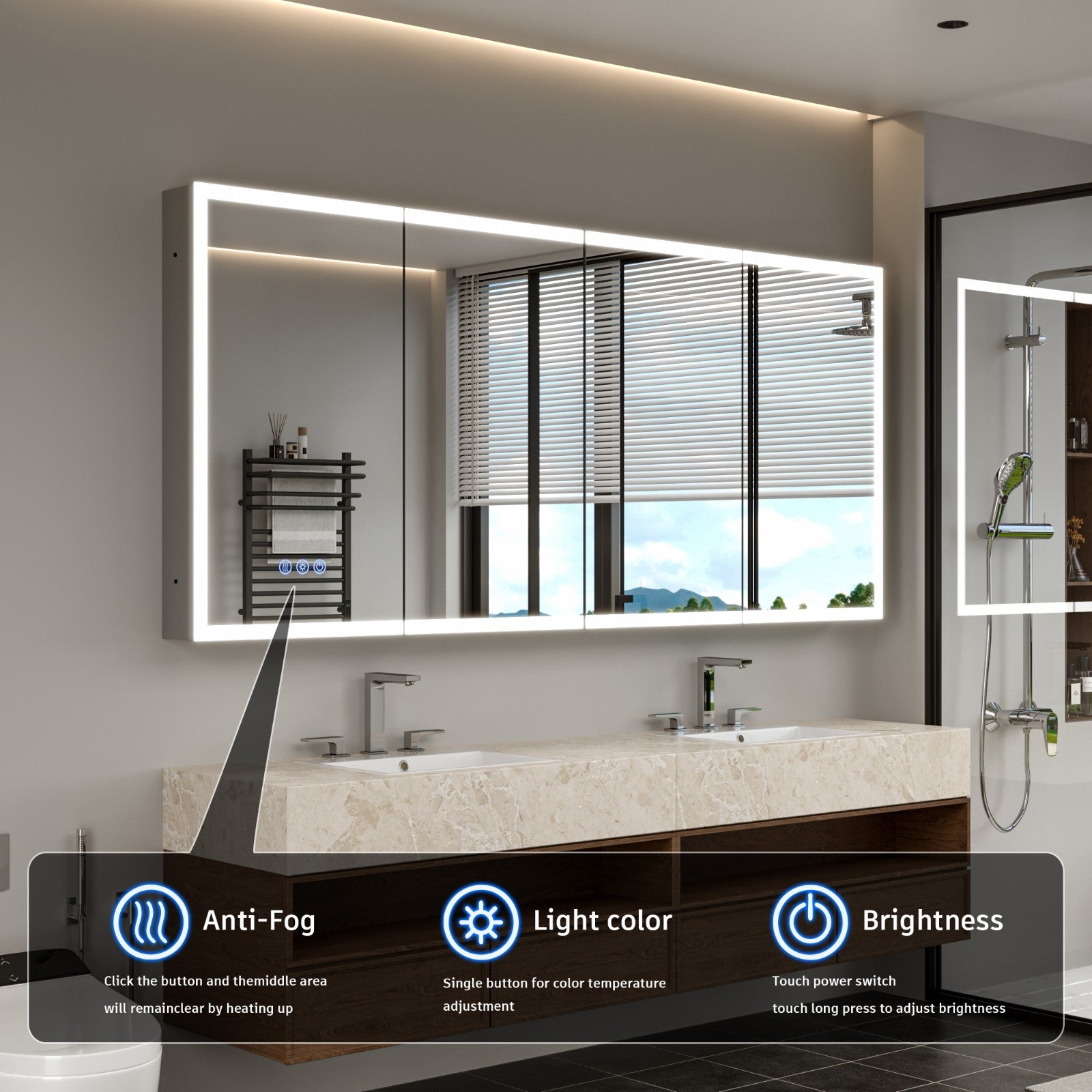 72"X32"Led Medicine Cabinet Bathroom Mirror Recessed /Wall Mounted, Anti-Fog