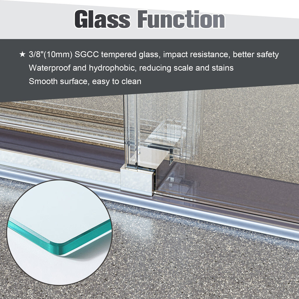 68-72"W*76"H Frameless Single Sliding Soft-Close Shower Doors 3/8"Tempered Glass