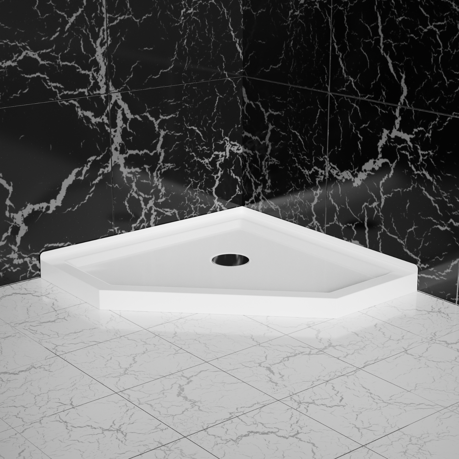 36"x36" Corner Shower Pan Base Neo-Angle Center Drain, No Drainage Set