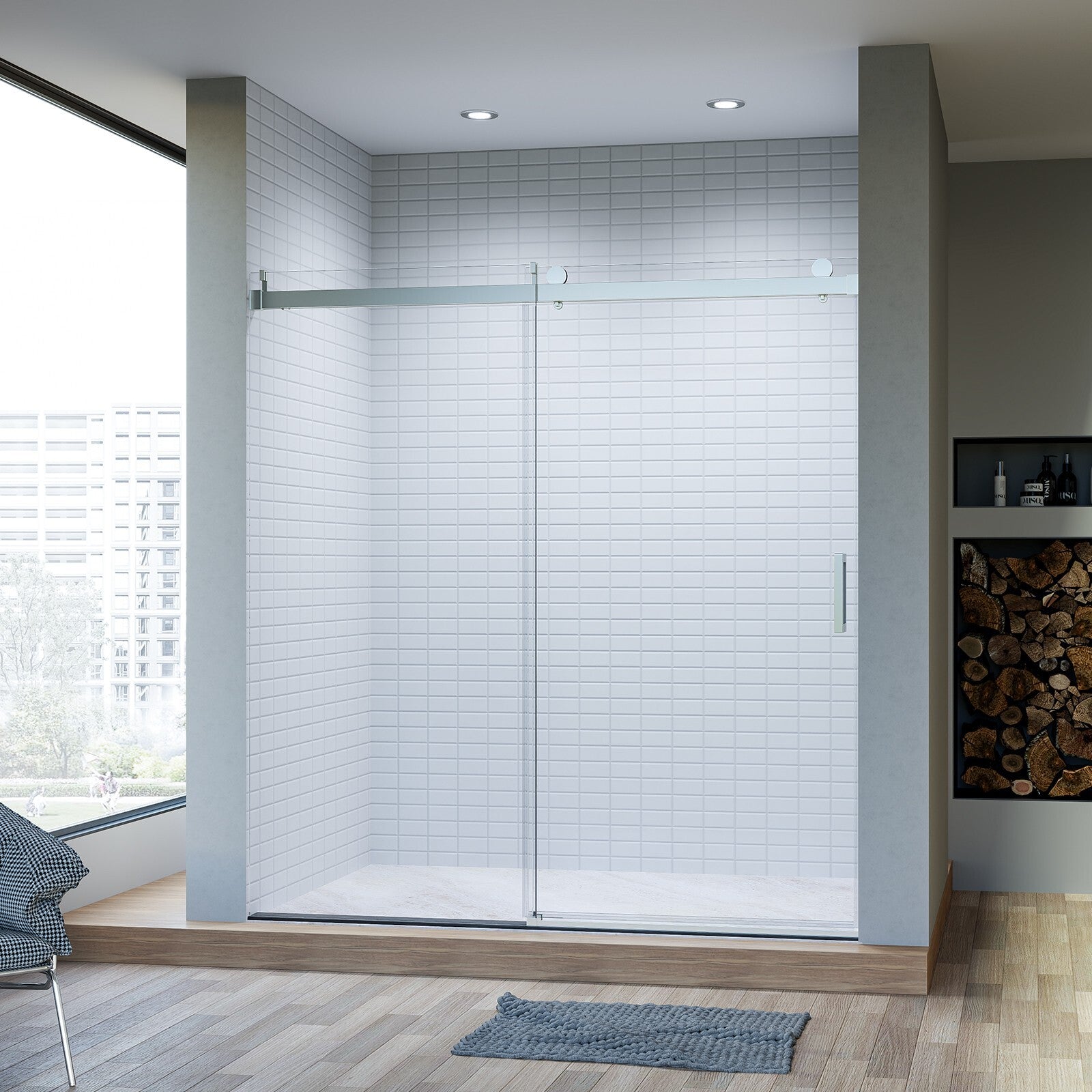 68-72"W*76"H Frameless Single Sliding Soft-Close Shower Doors 3/8"Tempered Glass
