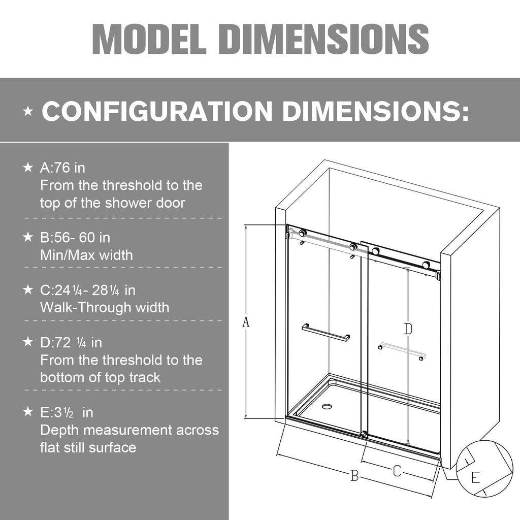 56-60"W x 76"H Double Sliding Shower Door in Brushed Nickel,  10mm Clear Glass