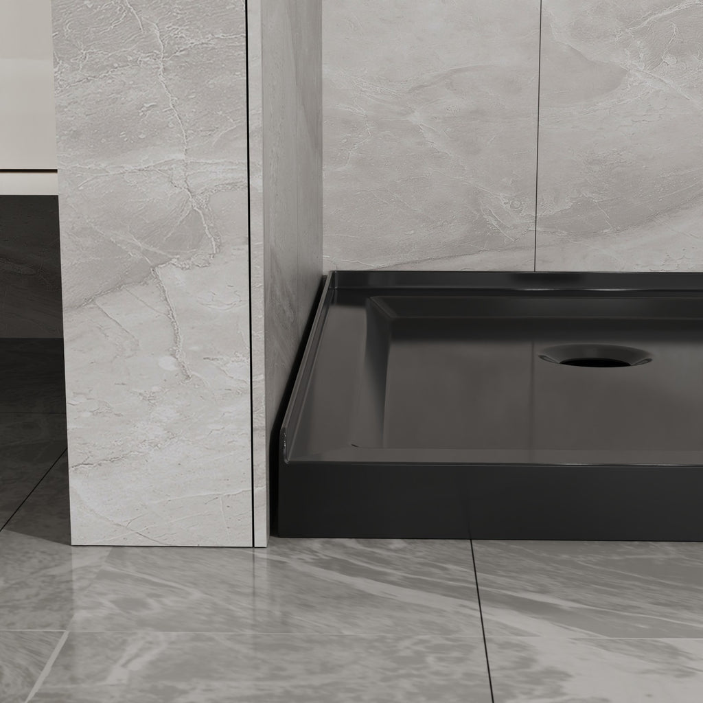 36"D x 36"W x 3.4"H Black Neo - Angle Corner Drain Shower Base, No Drain Kit
