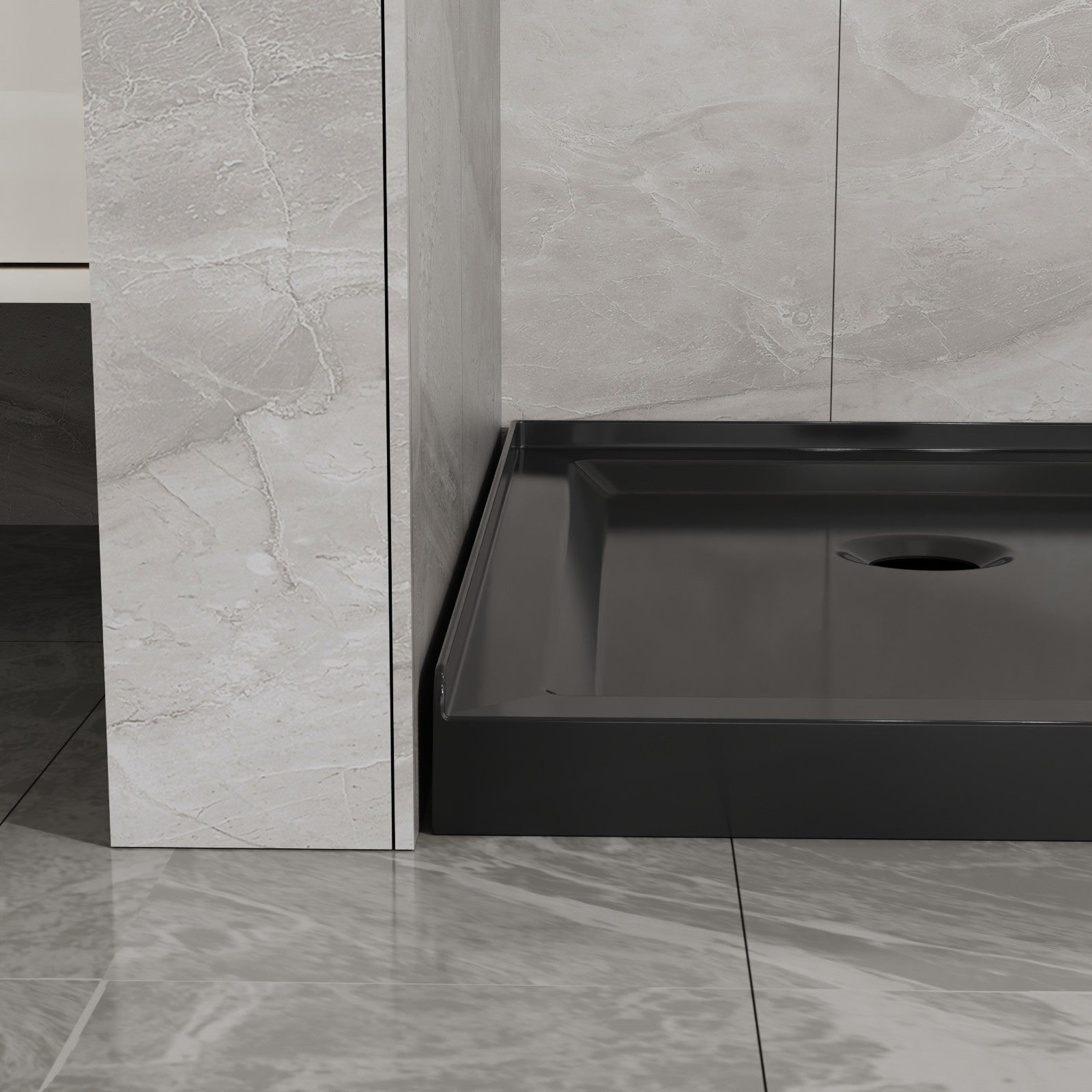 36"D x 36"W x 3.4"H Black Neo - Angle Corner Drain Shower Base, No Drain Kit