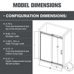 68-72"W*76"H Frameless Single Sliding Soft-Close Shower Doors 3/8"Tempered Glass